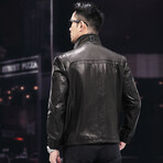 Bomber Leather Jacket // Dark Browm (L)