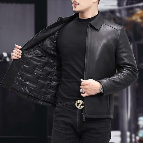 Lapel Collar Leather Jacket // Black (M)
