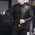 Lapel Collar Leather Jacket // Black (3XL)