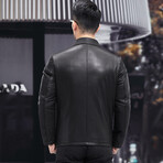 Lapel Collar Leather Jacket // Black (4XL)