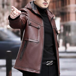 Hooded Leather Jacket // Brown (3XL)