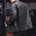 Button-Up Leather Blazer // Black (4XL)