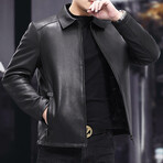 Lapel Collar Leather Jacket // Black (XL)