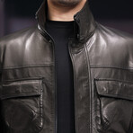 Bomber Leather Jacket // Dark Browm (L)