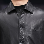 Button-Up Leather Blazer // Black (M)