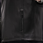 Lapel Collar Leather Jacket // Black (L)