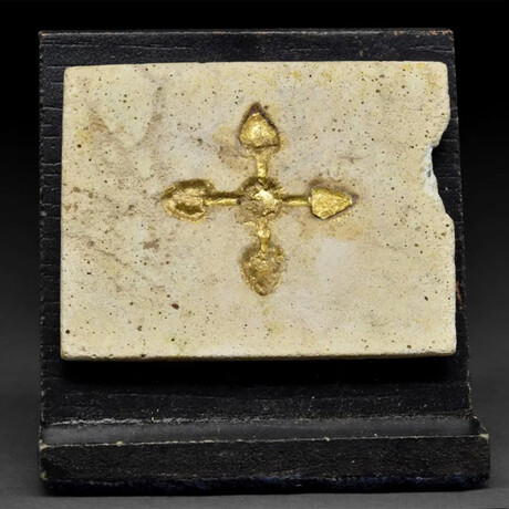 Byzantine Tile With Gilded Cross // 800-1200 AD