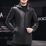 Fit Hooded  + Duck Down Leather Coat // Black (2XL)