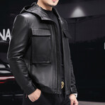 Hooded Utility + Duck Down Leather Jacket // Black (M)