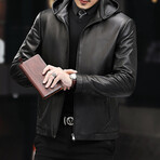 Hooded Zip-Up + Duck Down Leather Jacket // Black (M)