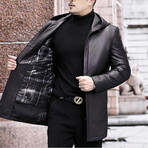 Hooded + Duck Down Leather Coat // Black (L)