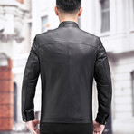 Racer with Logo + Duck Down Leather Jacket // Black (M)