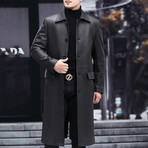 Leather Trench Coat with Duckdown Lining // Black (3XL)