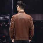 Racer Leather Jacket with Duckdown Lining // Light Brown (3XL)