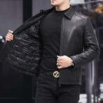 Lapel Collar + Duck Down Leather Jacket // Black (4XL)