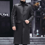 Leather Trench Coat with Duckdown Lining // Black (XL)
