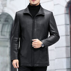 Leather Jacket with Duckdown Lining // Black (L)