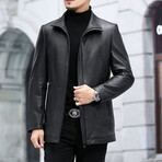 Leather Jacket with Duckdown Lining // Black (4XL)