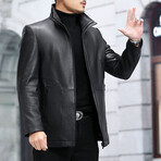 Leather Jacket with Duckdown Lining // Black (L)