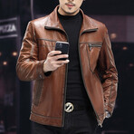 Racer Leather Jacket with Duckdown Lining // Light Brown (4XL)