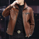 Racer Leather Jacket with Duckdown Lining // Light Brown (XL)