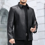 Leather Jacket with Duckdown Lining // Black // Style 2 (4XL)