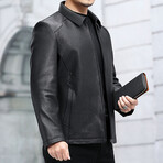 Leather Jacket with Duckdown Lining // Black // Style 2 (2XL)