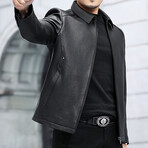 Leather Jacket with Duckdown Lining // Black // Style 2 (L)