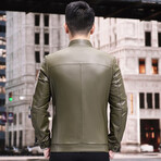 Racer Leather Jacket with Duckdown Lining // Green (2XL)
