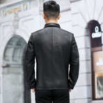 Leather Jacket with Duckdown Lining // Black // Style 2 (XL)