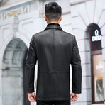 Leather Jacket with Duckdown Lining // Black (2XL)