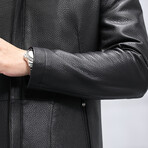 Leather Jacket with Duckdown Lining // Black (XL)
