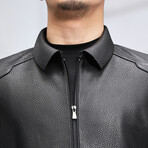 Leather Jacket with Duckdown Lining // Black // Style 2 (4XL)