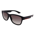 Men's // Sport PS03QS DG00A7 Square Sunglasses // Black Rubber + Gray Gradient