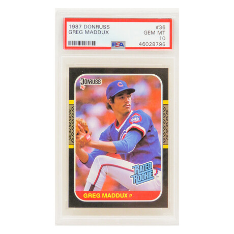 Greg Maddux // Chicago Cubs // 1987 Donruss Baseball #36 RC Rated Rookie Card - PSA 10 GEM MINT