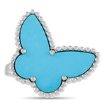 Van Cleef & Arpels // Lucky Alhambra 18K White Gold Turquoise Butterfly Ring // Ring Size: 5.5 // Estate