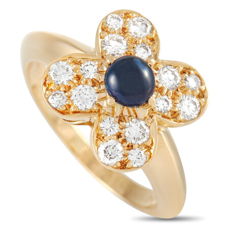 Van Cleef & Arpels // Trifle 18K Yellow Gold Diamond + Blue Sapphire Ring // Ring Size: 5.5 // Estate