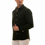 Reversible French Cuff Dress Shirt // Black + Tan Contrast Pattern (L)