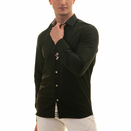 Reversible French Cuff Dress Shirt // Black + Tan Contrast Pattern (XS)