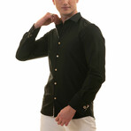 Reversible French Cuff Dress Shirt // Black + Tan Contrast Pattern (M)