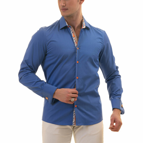 European Made & Designed Reversible Cuff French Cuff Dress Shirt // Royal Blue (S)