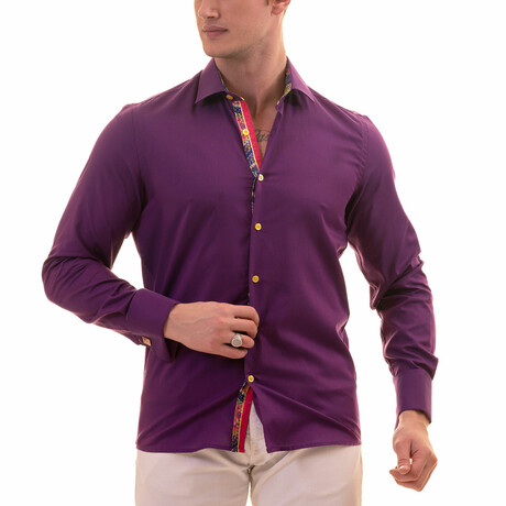 Reversible French Cuff Dress Shirt // Purple Paisley Print (XS)