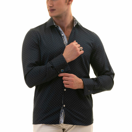 European Made & Designed Reversible Cuff French Cuff Dress Shirt // Style 2 // Navy + White (S)
