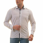 Reversible French Cuff Dress Shirt // White + Navy + Light Blue Polka Dots Print (S)