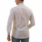 Reversible French Cuff Dress Shirt // White + Navy + Light Blue Polka Dots Print (4XL)