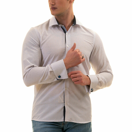 European Made & Designed Reversible Cuff French Cuff Dress Shirt // White + Navy (S)