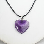 Genuine Amethyst Heart Pendant With Cord Necklace