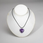 Genuine Amethyst Heart Pendant with Cord Necklace