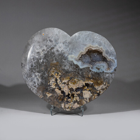 Genuine Polished Agate Geode Heart with Acrylic Display Stand