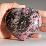 Genuine Polished Imperial Rhodonite Heart with Acrylic Display Stand V.2